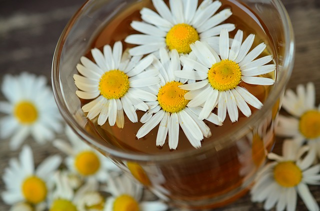 Photo of chamomile tea with flowers